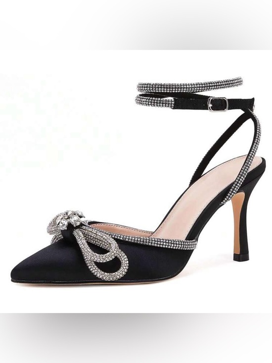 Shoes - Black Crystal Embellished Pointed Toe Heels - Women Size 6.5